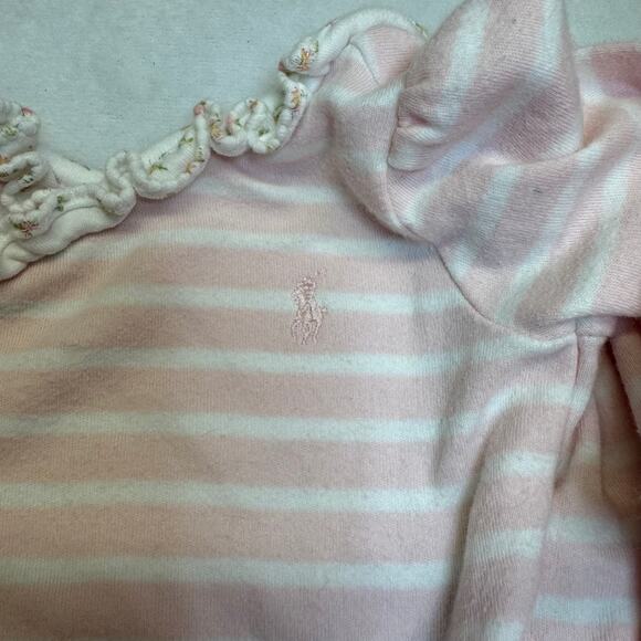 Ralph Lauren 3 MO Baby Girl Button Up Footie Romper Pink White Striped Preppy - Picture 7 of 8